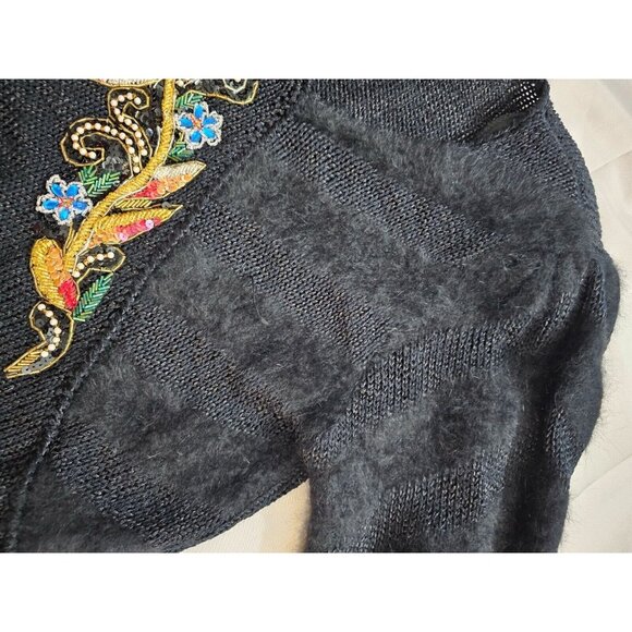 Vintage Side Effects Black Beaded V-neck Sweater Shoulder Pads S - Picture 3 of 7